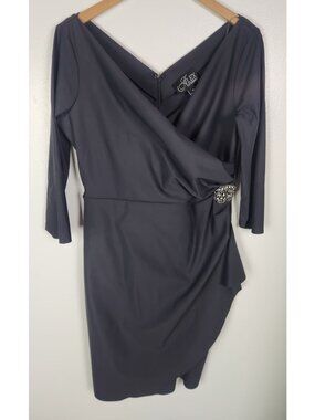 Alex Evenings Women's Sz. 14 Smokey Grey 3/4 Sleeve Ruched Sheath Dress